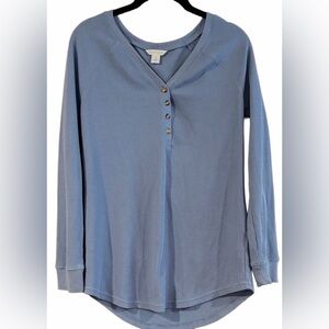 Caslon Blue Long Sleeve Waffle Henley Top